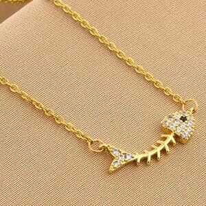 Gold Fishbone Necklace - 17'  Tarnish Resistant High Quality Great for Gifting